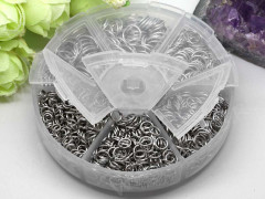 (ОПТ) Комплект колечек 13 цвета платины 4-10*0,7-1мм в круглом контейнере (Iron) (примерно 1800шт.)