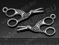 Подвеска Ножницы 04 3D с птичкой 27*14*2,5мм античное серебро (литьё)