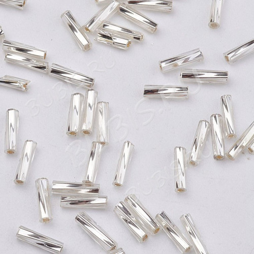 Бусина стеклянная Трубочка 12*2мм бисер стеклярус витой серебристый (стекло) (ок.130шт)