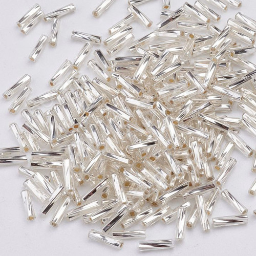 Бусина стеклянная Трубочка 12*2мм бисер стеклярус витой серебристый (стекло) (ок.130шт)