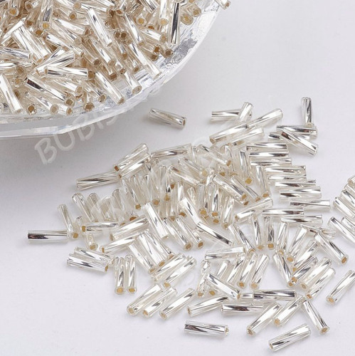 Бусина стеклянная Трубочка 12*2мм бисер стеклярус витой серебристый (стекло) (ок.130шт)