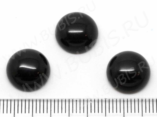 Кабошон каменный 023 Круг 12*12*5мм Агат чёрный синт. (камни)