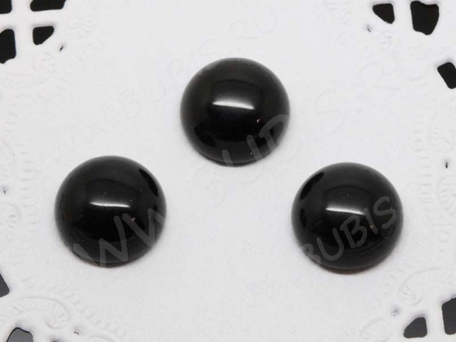 Кабошон каменный 023 Круг 12*12*5мм Агат чёрный синт. (камни)