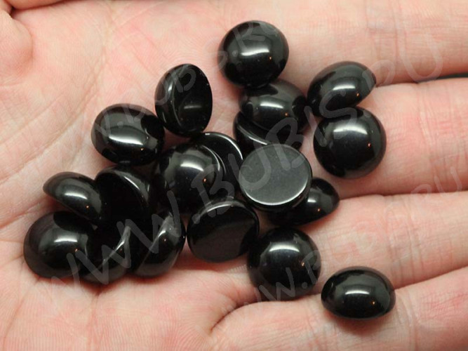 Кабошон каменный 023 Круг 12*12*5мм Агат чёрный синт. (камни)
