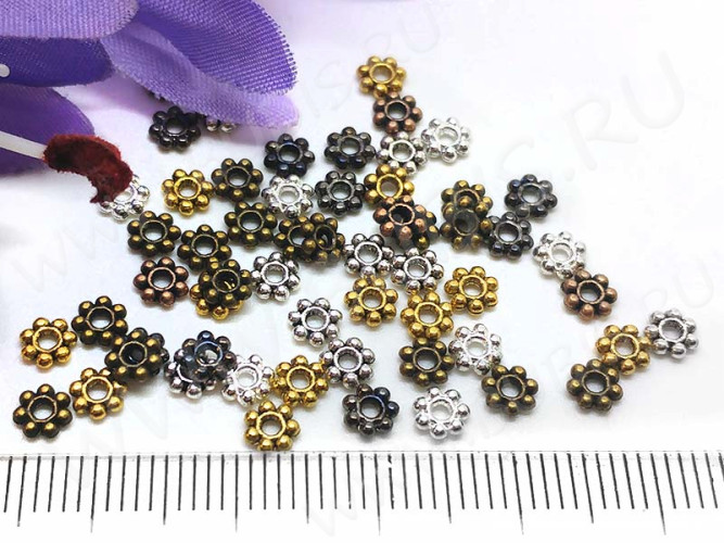 (СКИДКИ!!!) Рондели 063 Дейзи 4*4*1,3мм МИКС цветов (литьё) (50шт.)