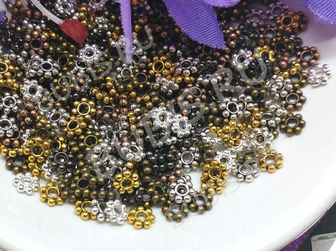 (СКИДКИ!!!) Рондели 063 Дейзи 4*4*1,3мм МИКС цветов (литьё) (50шт.)