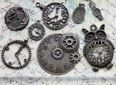 Набор подвесок № 01 Часы 21-47*8-46мм античная бронза (литьё) (набор 8шт.)