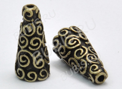(ОПТ) 134 Шапочка-конус Завитки 18*9*9мм античная бронза (литьё) (100шт)