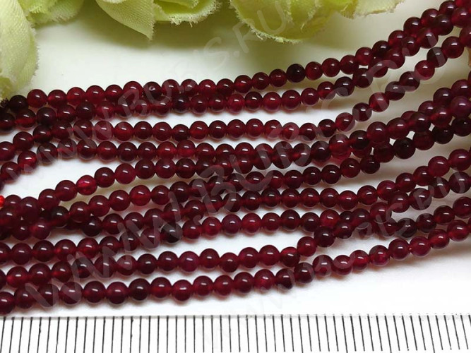 (ОПТ) Бусина округлая 2,5мм Кварц тонир. брусничный (камни) (НИТЬ)