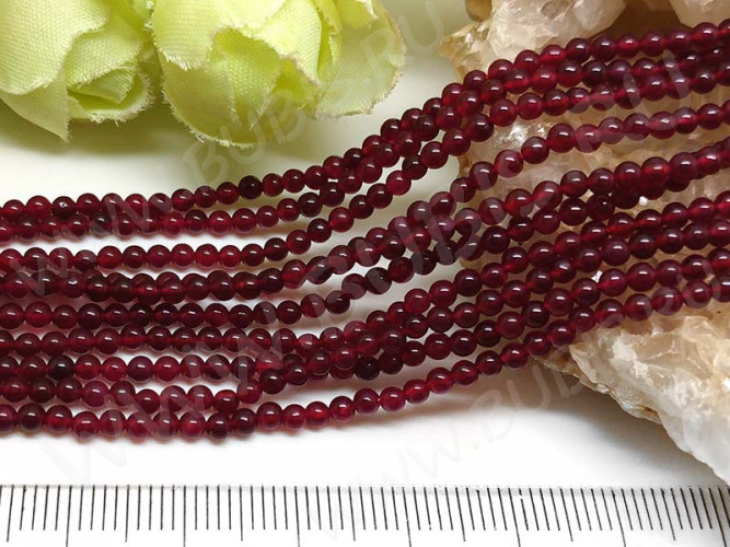 (ОПТ) Бусина округлая 2,5мм Кварц тонир. брусничный (камни) (НИТЬ)