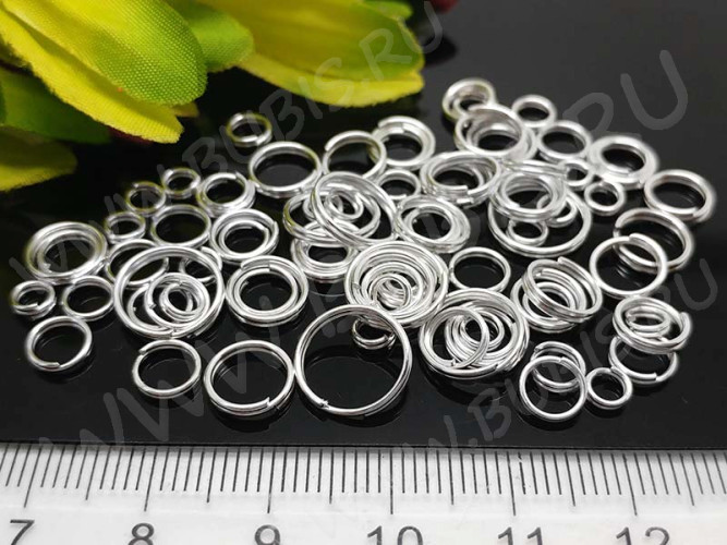 (СКИДКИ!!!) МИКС колечек 07 ТОЛЬКО двойные микс 4-10мм серебристые (Iron) (25гр)