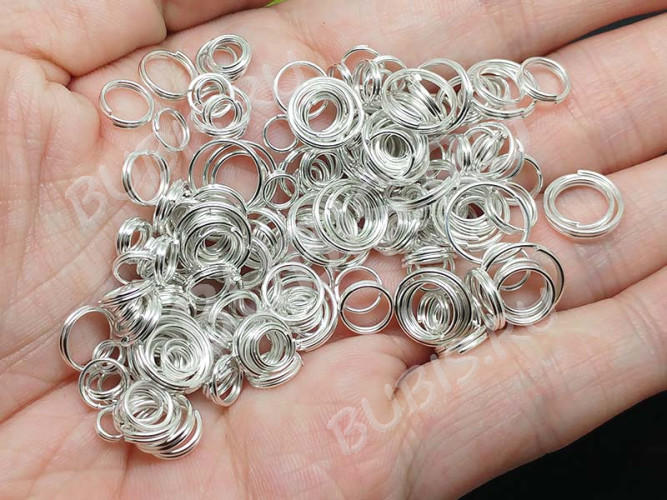 (СКИДКИ!!!) МИКС колечек 07 ТОЛЬКО двойные микс 4-10мм серебристые (Iron) (25гр)