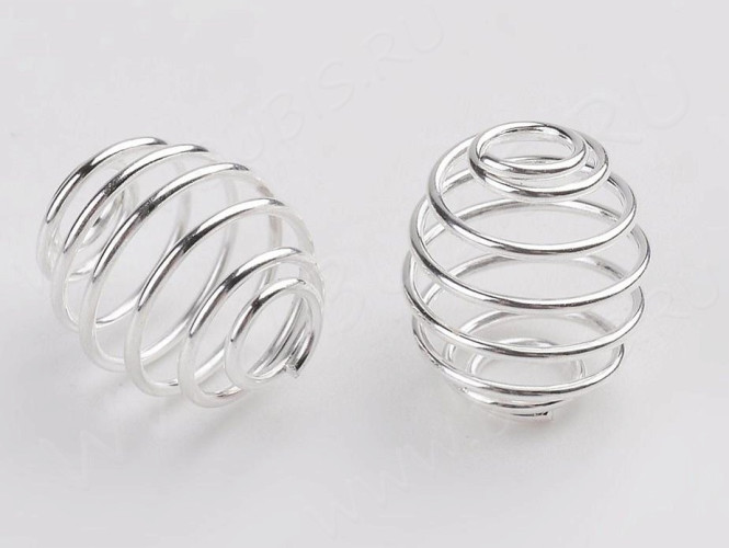Бусина Пружинка-шарик металлический 15мм серебристый (Iron)