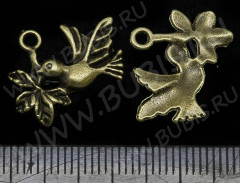Подвеска Птичка 19 с веточкой 20,5*15*2,5мм античная бронза (литьё)