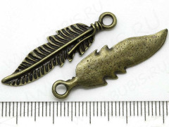 Подвеска Пёрышко 12 длинное 37*10*2,9мм античная бронза (литьё)