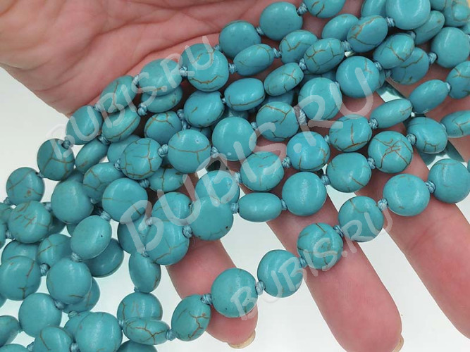 (СКИДКИ!!!) Бусина каменная Круг 35 таблетка 10*10*5мм Бирюза голубая синт. (камни) (10шт.)