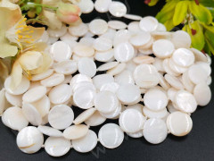 (ОПТ) Бусина Круг 11 перламутр 15*15*3мм белый (камни) (перламутр и ракушки) (НИТЬ)