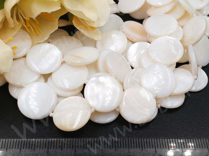 (ОПТ) Бусина Круг 11 перламутр 15*15*3мм белый (камни) (перламутр и ракушки) (НИТЬ)