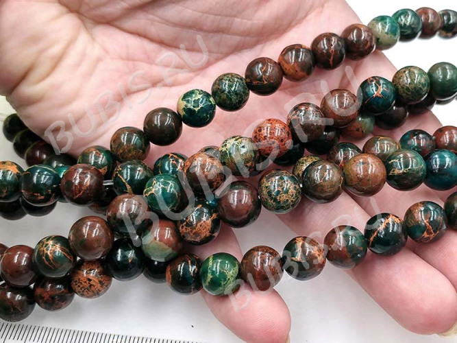 Бусина округлая 10мм Хризоколла коричнево-зелёная натуральная (камни LUX)