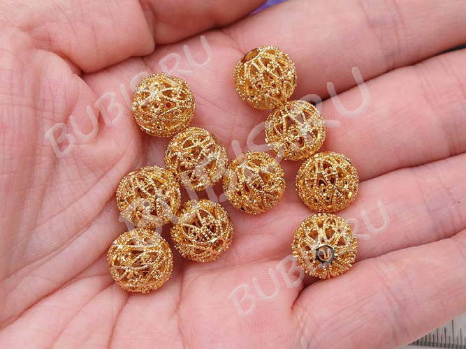 Бусина ажурная 25 Шарик 11,5*11*10,5мм золотистый (Milano LUX) (Brass с позолотой)