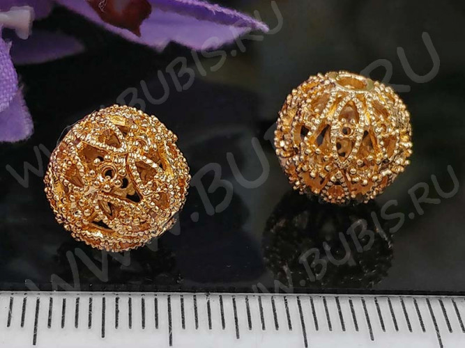 Бусина ажурная 25 Шарик 11,5*11*10,5мм золотистый (Milano LUX) (Brass с позолотой)