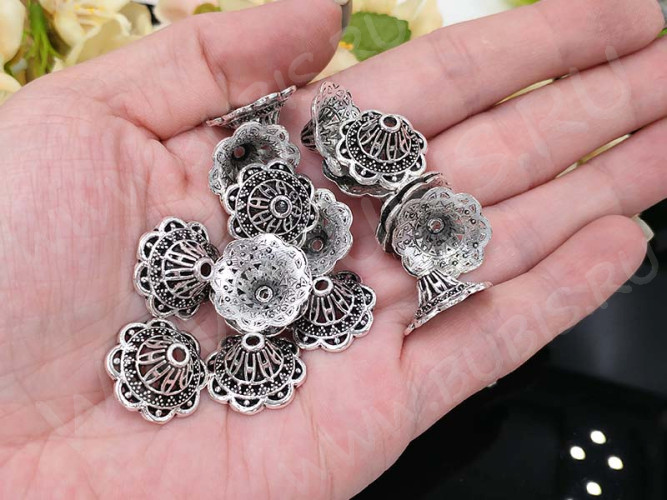 257 Шапочка-колпачок юбочка ажурная большая 18,5*18*8мм античное серебро (литьё)