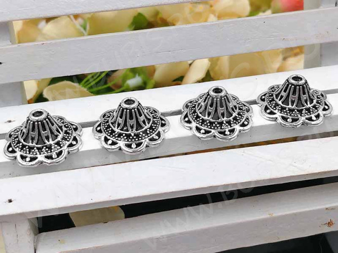 257 Шапочка-колпачок юбочка ажурная большая 18,5*18*8мм античное серебро (литьё)