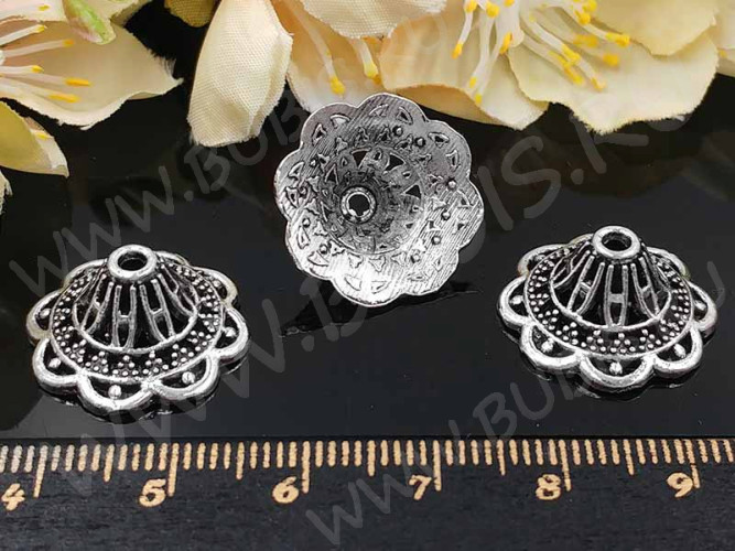 257 Шапочка-колпачок юбочка ажурная большая 18,5*18*8мм античное серебро (литьё)