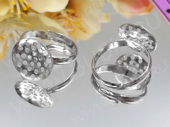 Основа (заготовка) для кольца 012 17мм с ситечком 13,5мм цвет платины (Brass)