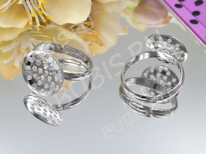 Основа (заготовка) для кольца 012 17мм с ситечком 13,5мм цвет платины (Brass)