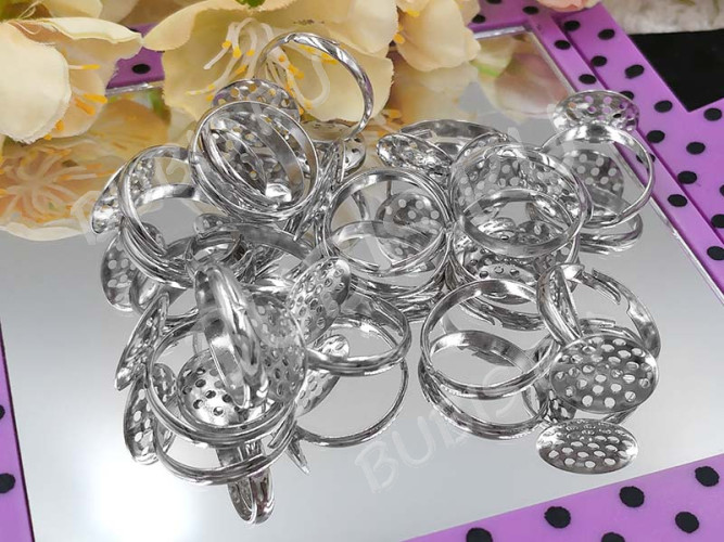 Основа (заготовка) для кольца 012 17мм с ситечком 13,5мм цвет платины (Brass)