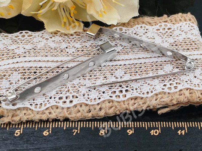 Основа (заготовка) для броши №105 Булавка 3 отверстия 45*7*5мм цвет платины (Iron)