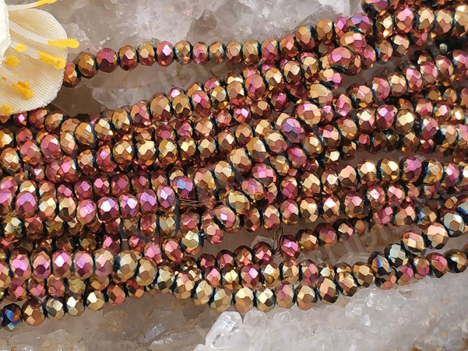 (СКИДКИ!!!) Бусина кристалл гранёный абакус 3*3*2мм розовато-золотистый бензин непрозрачный (имитация Сваровски) (НИТЬ)