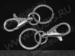Карабин для брелка 12 большой с кольцом 77*30*24мм цвет платины (сплав и Iron)