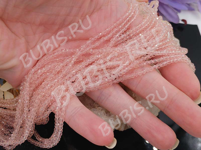 (СКИДКИ!!!) Бусина кристалл гранёный абакус 3*3*2мм розово-персиковый прозрачный (имитация Сваровски) (НИТЬ)