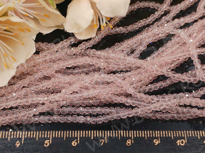 (СКИДКИ!!!) Бусина кристалл гранёный абакус 3*3*2мм розово-персиковый прозрачный (имитация Сваровски) (НИТЬ)