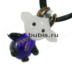 Подвеска Коровка 01 24*15мм бело-синяя с золотом (Lampwork)