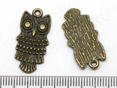 Подвеска Сова 34 узорная 25*12,5*1,9мм античная бронза (литьё)