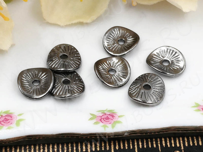 (СКИДКИ!!!) Рондели 048 волнистые 9,5*8,5*2,3мм чёрный никель (литьё) (10шт.)