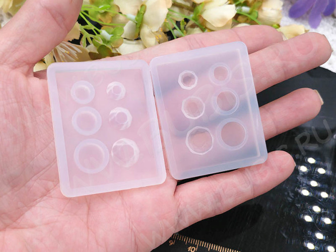 Молд 152 для эпоксидной смолы 50*40*4,5мм Кабошоны Круги и Гранёные круглые кристаллы (силикон)