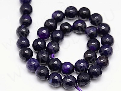 (ОПТ) Бусина округлая ГРАНЁНАЯ 10мм Агат тёмно-фиолетово-сиреневый (камни) (НИТЬ)