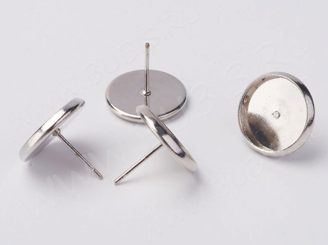 Пуссеты ("гвоздики") №097 (с круглым сеттингом 12мм) 13,5*13,5*0,7мм цвет платины (Brass) (1 пара)