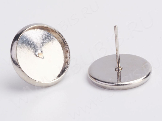 Пуссеты ("гвоздики") №097 (с круглым сеттингом 12мм) 13,5*13,5*0,7мм цвет платины (Brass) (1 пара)