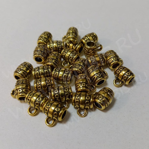 Бусина с петлёй 064 Бейл с кружочками 10*9*7,5мм античное золото (литьё)