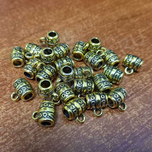 Бусина с петлёй 064 Бейл с кружочками 10*9*7,5мм античное золото (литьё)