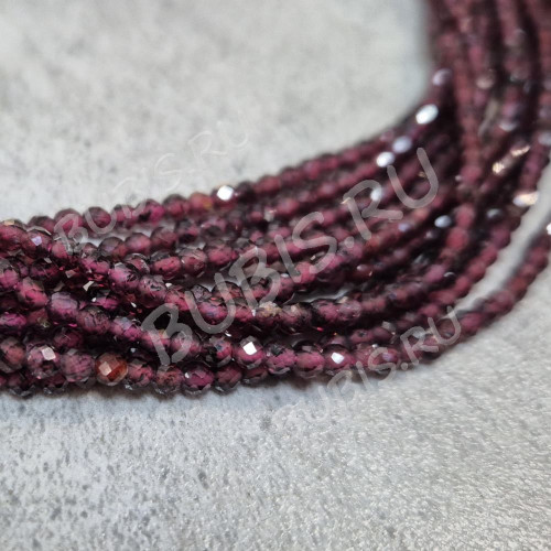 Бусина округлая ГРАНЁНАЯ "каменный бисер" 3мм Гранат (камни LUX) (НИТЬ)
