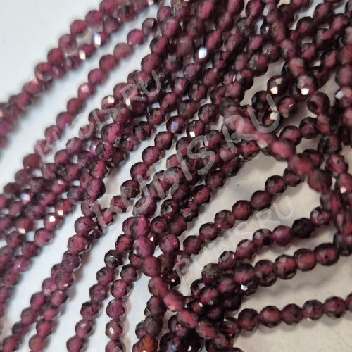 Бусина округлая ГРАНЁНАЯ "каменный бисер" 3мм Гранат (камни LUX) (НИТЬ)