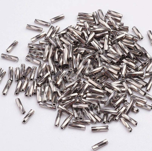 Бусина стеклянная Трубочка 12*2мм бисер стеклярус витой серый (стекло) (ок.130шт)