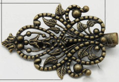 Основа (заготовка) для заколки №15 "крокодильчик" с листиком 58,5*35*8мм античная бронза (Iron и Brass)