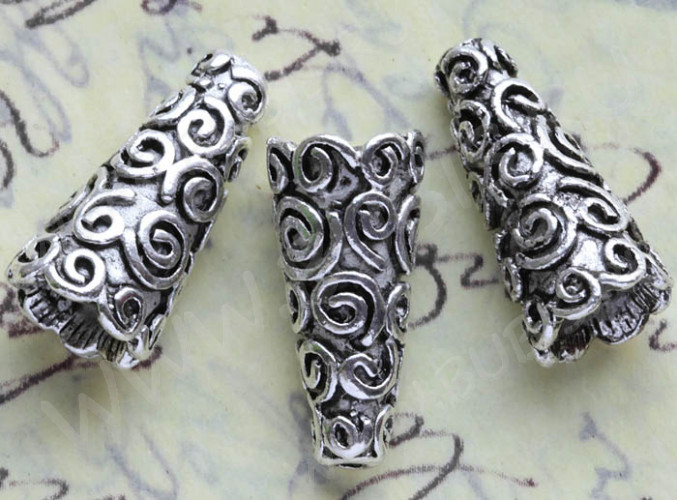 (ОПТ) 134 Шапочка-конус Завитки 18*9*9мм античное серебро (литьё) (100шт)
